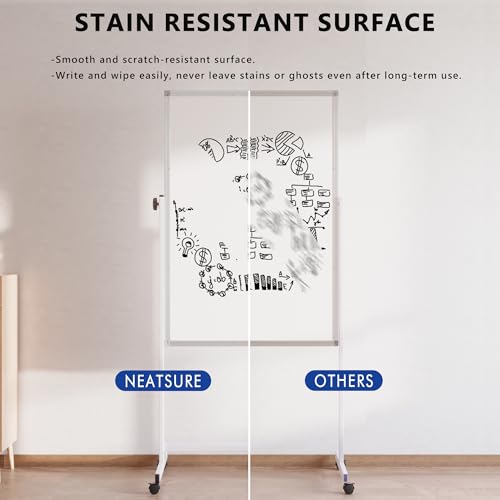 Image of Large Rolling Whiteboard on Wheels, 48 inch x 24 inch Height Adjustable Mobile White Board with Stand, 4' x 2' Portable Standing Magnetic Dry Erase Board Easel for Home Office Classroom School, Silver