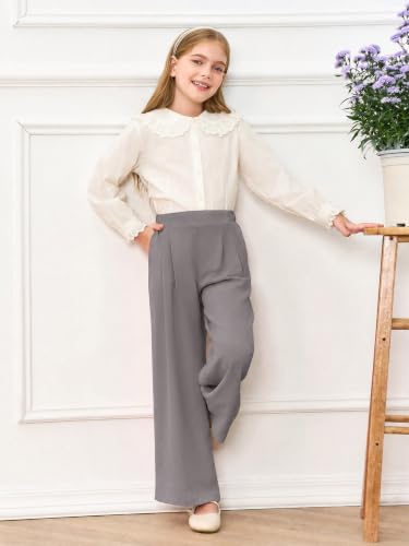 Image of Haloumoning Girls Uniform Pants Kids Wide Leg Dress Pants 5-14 Years
