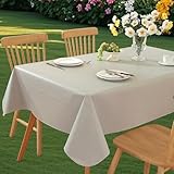 Wondwrla Rectangle Tablecloth, Vinyl Tablecloths with Flannel Backing, Waterproof Wipeable Oil-Proof, Plastic Table Cloth for Dining, Picnic, Camping, Indoor and Outdoor (Light Gray, 60' x 84')