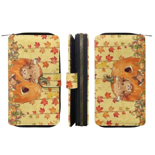 Image of COEQINE Ladies Wallets Pink Leopard Heart Black Printed Leather Phone Long Clutch Purses Check Coin Change Holder