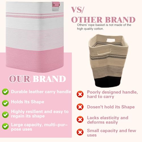 Image of Laundry Hamper, 85L Tall Laundry Basket with Leather Handles, Rectangle Large Clothes Hamper for Organizing, Cotton Woven Laundry Baskets Storage Hampers for Bedroom, Nursery, Living Room