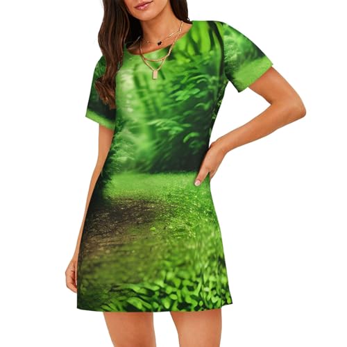 Chemise de nuit légère manches courtes femme imprimé nature verte