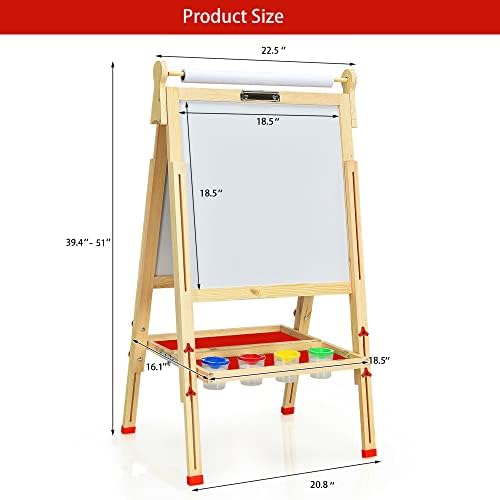 EAQ Easel for Kid,Height Adjustable Wooden Art Easel,Whiteboard Chalkboard with Paper Roll Holder,Letters and Numbers Magnets and Other Accessories Best Birthday Gift for Kids