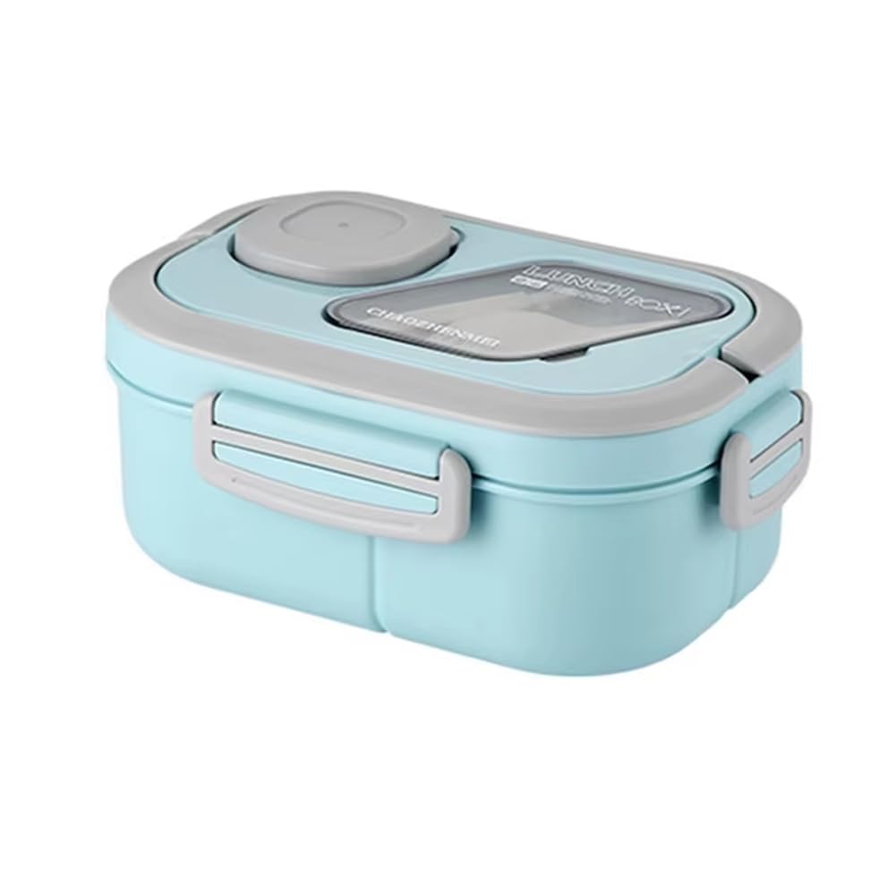 CTRLZS Adults Bento Lunch Box with Salad Container, Sauce Cup and Reusable Fork - Leak-Proof, Multi-Compartment Blue