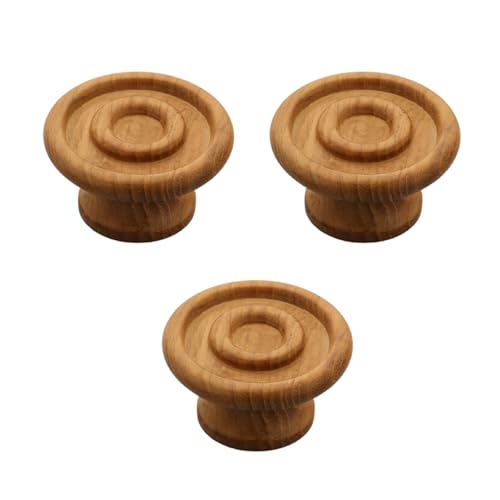 Image of 3 Piece Solid Teak Wood Round Drawer Knob| Natural Finish Wooden Cabinet & Wardrobe Handle | Modern Minimal Furniture Knob for Cupboard, Dresser & Kitchen Drawer -1.5 Inch