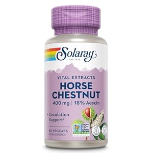 Solaray Horse Chestnut Seed Extract 400mg – Standardized 72 mg Aescin 18% with 55 mg of Butchers Broom – Leg Vein and Blood Circulation Supplements – Vegan, 60 Servings, 60 VegCaps