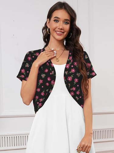 Image of Heymoments Women's Short Sleeve Bolero Shrugs Lightweight V-Neck Open Front Cropped Cardigan (S-2XL)