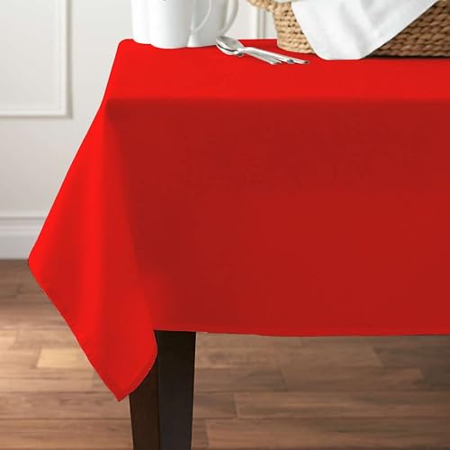 Pomp Red 60" X 84" Inch Premium Polyester Tablecloth | Wrinkle + Stain Resistant Easy Care Fabric | Fits 5Ft Rectangle Table #TOP2