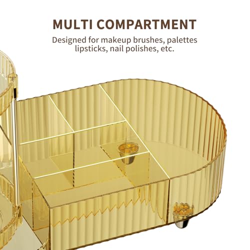 Image of Rotating Makeup Organizer for Vanity, 2 Perfume Trays with 5 Compartments Cosmetic & Skincare Storage, Space Saving Beauty Organizers, Multi-Purpose Countertop Organizers for Bathroom, Desktop, Pantry
