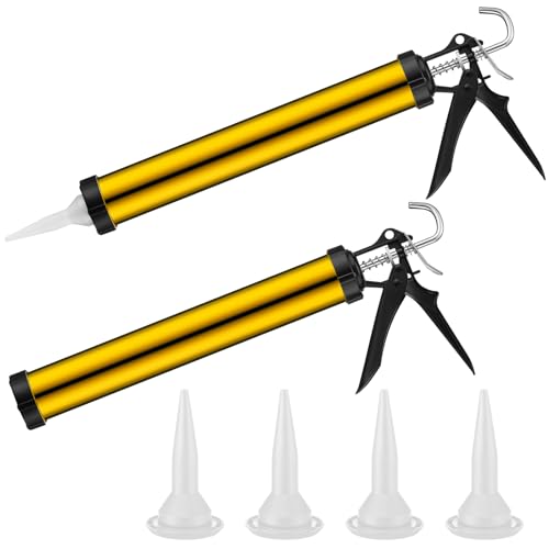 Lasnten 2 Pack Sausage Caulking Gun with 4 Cone Nozzles, Gold