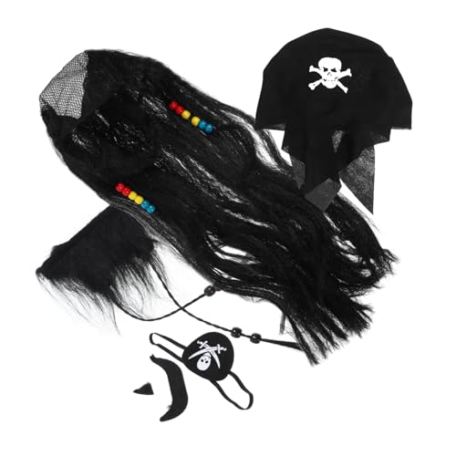 VANZACK 1Set Pirate Costume Wig with Eye Patch and Beard for Halloween Cosplay Reusable Lightweight Accessories for Parties Festivals and Themed Events for Pirate Outfits