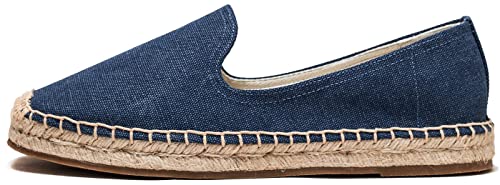 Image of Men's Classic Suede Canvas Round Cap Toe Espadrilles Loafers Pure Color Slip On Comfortable Flats Shoes