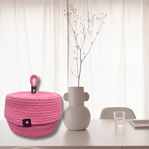 Image of Multi-Purpose Essential Jute Basket With Lid Storage Baskets For Bathroom Living Room & Kitchen | Organizer Box | Storage And Organizer Box (Pink)
