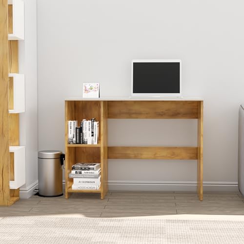 Image of Bniture Wooden Study Table for Home | Engineered Wood Study Table with 2 Storage Shelf | Multi Purpose Computer Desk for Writing & Study | Laptop Table for Study Room | Giant Wood & Frosty White