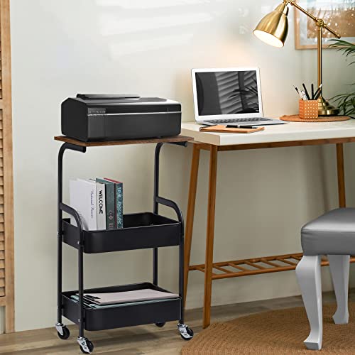 CADUKE Mobile Printer Stand 3 Tier Printer Cart with Storage Baskets Rolling Printer Table with Wheels Island Utility Cart Stand Shelf for Scanner Fax Holder Organizer for Home Office