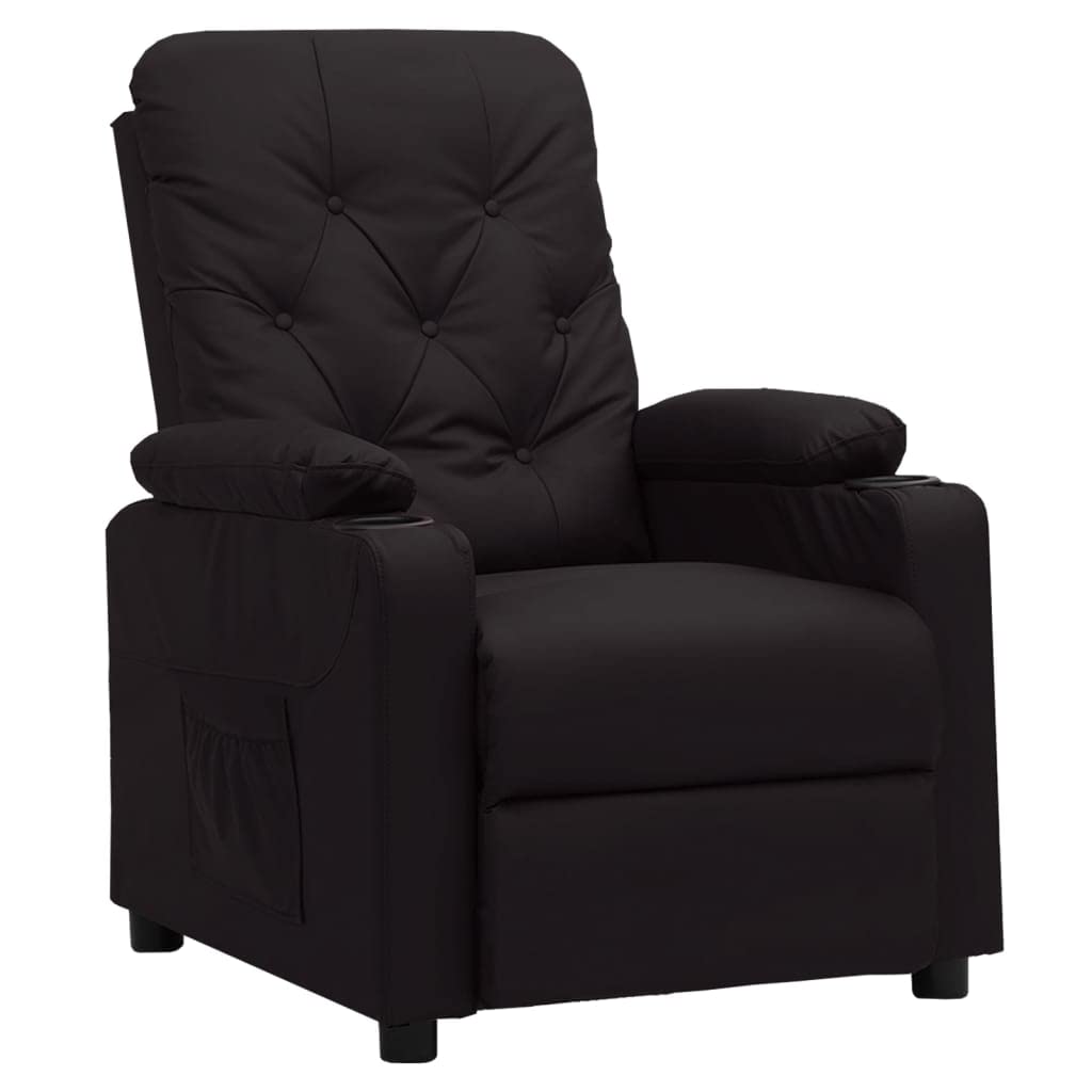 Fotel relaksacyjny czarny sztuczna skóra z ręczną funkcją leżenia, regulowany, z podłokietnikami, stabilna rama drewniana, ergonomiczny, do salonu, biura, kącika do czytania, wypoczynku i