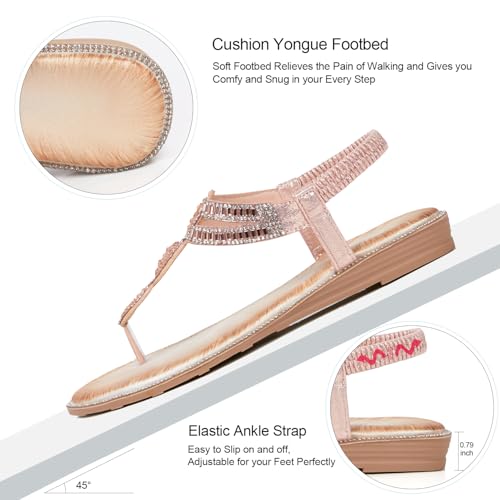 Image of iCKER Women Sandals Rhinestone Dressy Casual Summer flat flip flops Comfortable Sandals