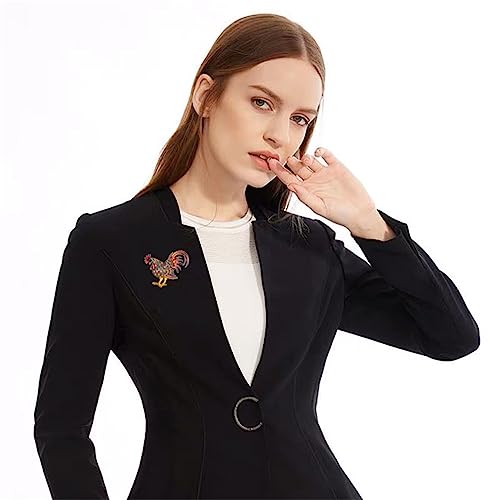 Image of Chicken Rooster Brooch Pin for Men Women Crystal Rhinestone Gold Plated Enamel Cute Hen Animal Ladies Fashion Personality Novelty Funny Lapel Pin Brooch