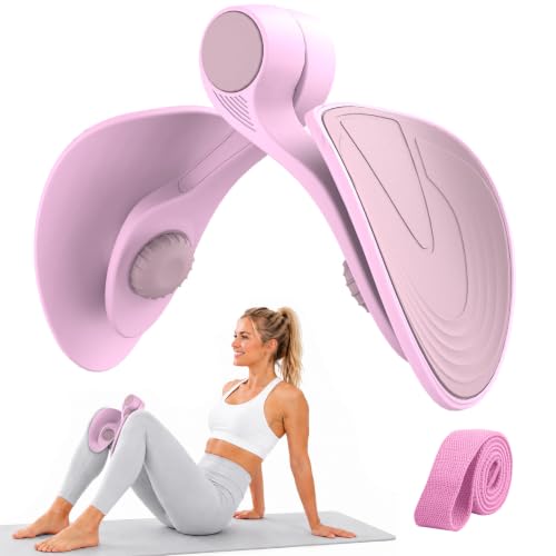 Pelvic Floor Exercise Device with 35 lb Resistance Kegel and Inner Thigh Muscle Trainer Home Workout Equipment for Postpartum Recovery Women & Men with Band Pink