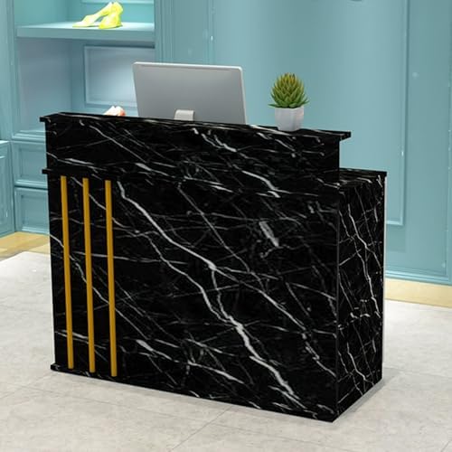 Modern Reception Desk with Locking Drawer & Keyboard Tray - Stylish Wooden Front Counter Table for Clothing Stores, Beauty Salons, Lobbies - Pink (23.6in/60cm)