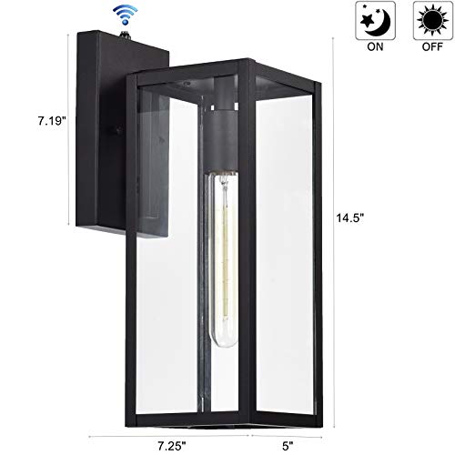 Image of MICSIU Dusk to Dawn Slim 5 inch W Black 14.5 inch H Outdoor Wall Sconce Farmhouse | 2-Pack Weatherproof Exterior Wall Lantern with Clear Glass, Rustic Outside Porch Lights for House Garage Entryway