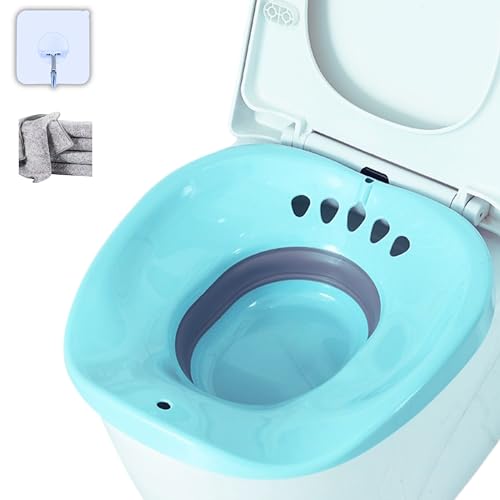Image of Sitz Bath Tub For Adults | For Fissures | For Hemorrhoids | For Piles | For Post Delivery | Foldable | Large Capacity | Includes Air Pump, Adhesive Wall Hook & Microfiber Cloth