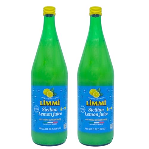 Limmi Sicilian Lemon Juice, 33.8 fl oz (1L) Glass Bottle | 100% Freshly Squeezed, Not from Concentrate | Authentic Italian Lemon Juice, Just Like Homemade [Pack of 2]