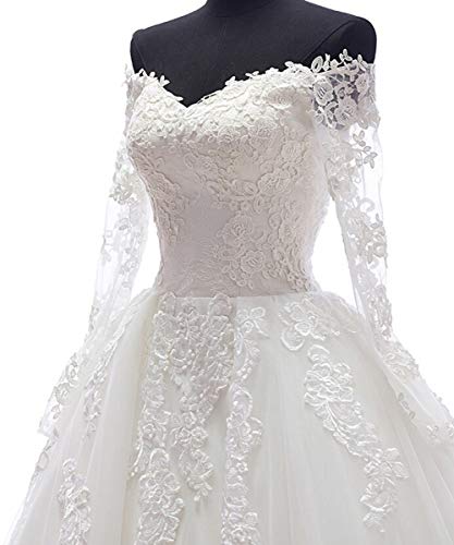 Ly Dress Weomen's Applique Wedding Dress For Bride Tulle A-Line Wedding Gown With Long Sleeves Size 8 Ivory #TOP3