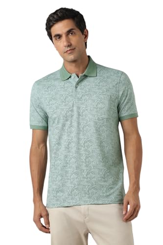 Image of Peter England Men's Cotton Abstract Print Polo T-Shirt - Casual Wear | Stylish & Breathable