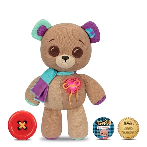 Thready Bear - Interactive 14' Plush. Make A Wish & Comes to Life. Magical Expressive Button Eyes - Happy, Sad, Winks & Blinks. 70+ Expressions & Reactions. Batteries Included. Ages 3+