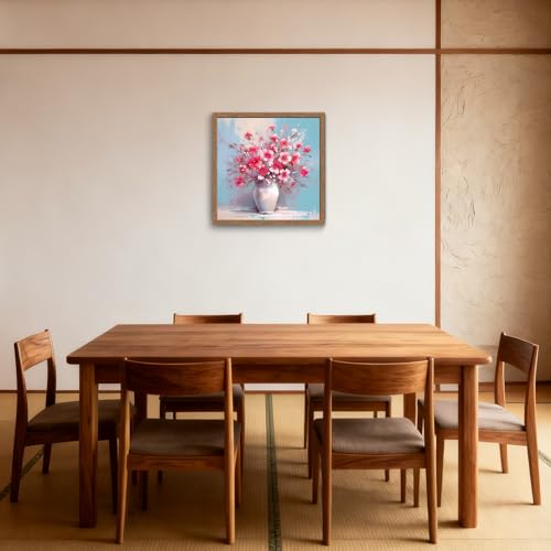 木子誉絵画館 アートパネル ポスター ゼラニウムの花束 植物 花の絵 絵画 インテリア おしゃれ ウォールアート 風水 絵 玄関 階段 廊下 寝室 リビング 壁飾り 木目調フレーム付きの完成品（40×40cm） [5]