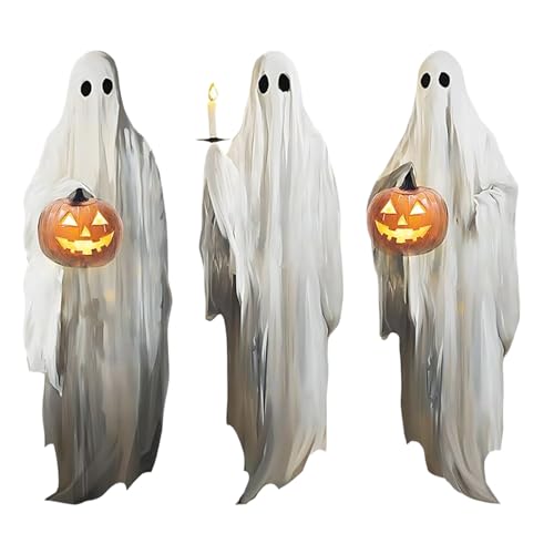 Halloween Window Clings - 3 sábanas fantasma espeluznante, sostén los cojines de velas de calabaza reutilizables, decoración de pegatinas de ventana | Etiqueta espeluznante | de oficina para en