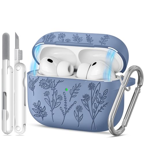 Image of for Airpods Pro 3 Case with Magnetic Lid, Flower Engraved Cases for Apple AirPods Pro 3rd Generation 2025, Soft Silicone Cover for Women Girly with Cleaner & Keychain, Shockproof