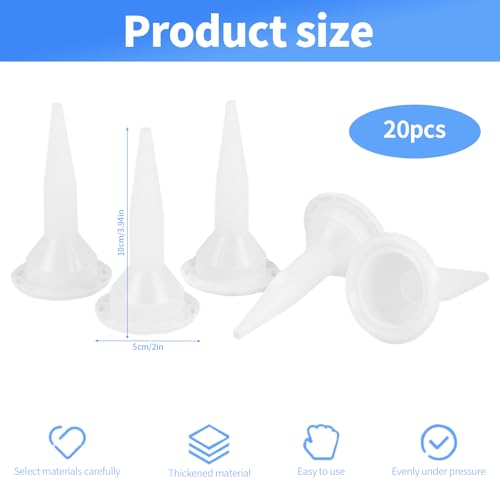 20 Stück Kartuschenspitzen, Kegel Weiß Silikondüsen Ersatzspitzen Durchmesser 52mm für Kartuschenpresse und Kartuschenpistole