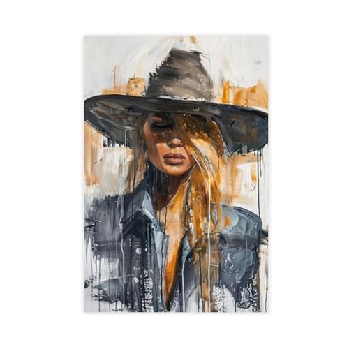 Poster cowgirl blonde retro country tableau toile 61x91cm
