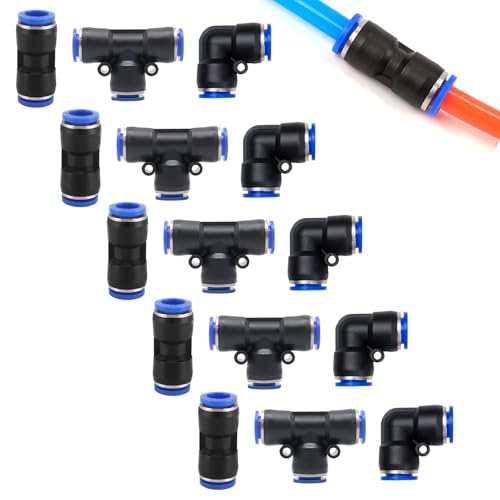 Kit de Conexión Neumática, Adaptador de Línea de Aire, Accesorios Neumáticos Plásticos, 15 Piezas Conectar Accesorios de Tubos Neumáticos, para Equipos de Automatización Industrial(10mm)