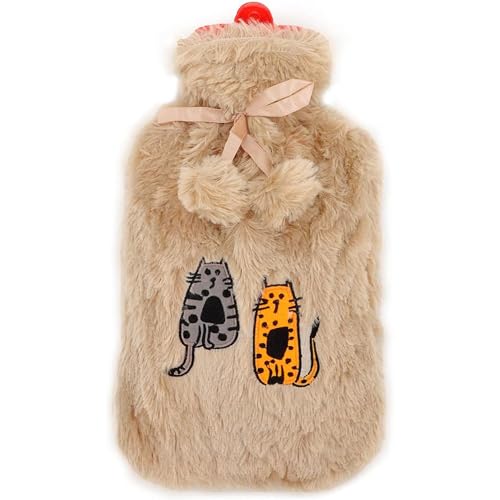 Biggdesign Wärmflasche 2 L mit waschbarem Plüschbezug Beige 20 x 35 cm