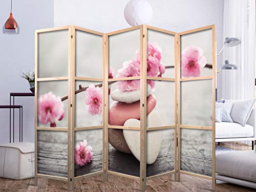 murando - Paravent Innen Raumteiler Holz Spa Zen Orient Blumen 225x172 cm 5-teilig Japanische Trennwand Raumtrenner Room Divider Mobiler Sichtschutz Spanische Wand Raum Abtrennung Japan b-B-0166-z-c