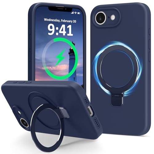 Vanxiliiy for iPhone 17e / iPhone 16e Case Stand, Slim Liquid Silicone Phone Cases Compatible with MagSafe Magnetic Ring Kickstand Case Full Camera Protection for iPhone 17e / 16e 6.1", Dark Blue by Vanxiliiy - Used condition - US$17.98