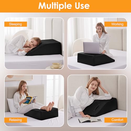 Leg Elevation Pillow for After Surgery, 8inch Foam Leg Elevating Pillow for Swelling and Blood Circulation, Leg Wedge Pillow for Sleeping, Knee Pillow for Knee Hip Ankle Pain Relief, Black
