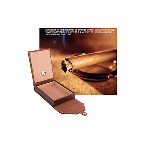 Unfinished Cigar Box, Mini Portable Leather Wooden Humidor Cigar Box Handmade Cigar Case Unfinished Craft, With Lid, Humidification System, Storage 10-15 Cigars, For Home And Travel(Brown) #TOP2