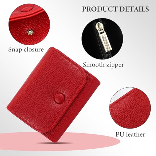 Small Wallets for Women, Ladies PU Leather Accordion Wallet, Mini Card Holder Compact Purse with Coin Pocket (Red)3