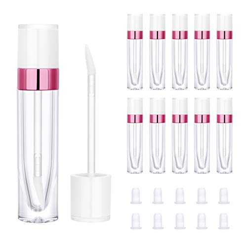 10Pcs Empty Lip Gloss Tubes with Wand, CAIYA 8ml Empty Lipstick Tubes with Rubber Stoppers Refillable Lip Balm Containers Clear Tubes for Lip Gloss DIY Cosmetic Containers Beauty Sample(Rose Red)