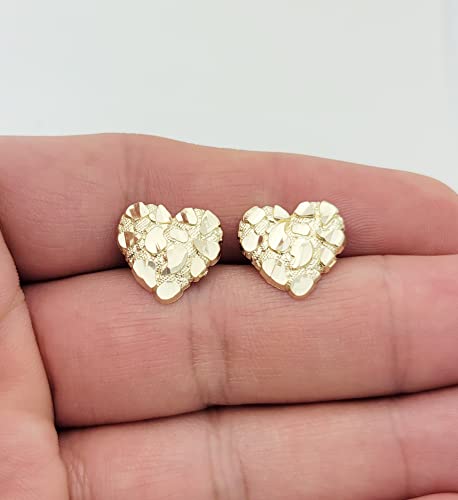 10K Yellow Gold Diamond Cut Nugget Heart Earrings Large4
