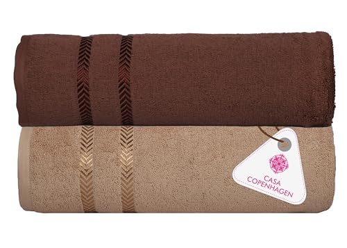 Image of Casa Copenhagen, Super Soft Ember Collection 2 Pieces 100% Cotton Large Bath Towel (Size : 75 x 150 cm) - Brown & Beige