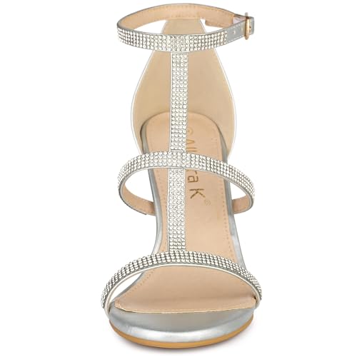 Allegra K Allegra K Women's Rhinestone Ankle Strap Stiletto High Heel Silver Sandals 8 M US