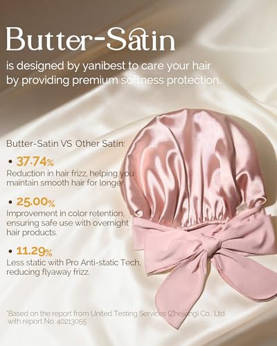 YANIBEST - Gorro de satén de seda para dormir, gorro de doble capa con forro de satén con banda de amarre para mujer con cabello naturalmente rizado