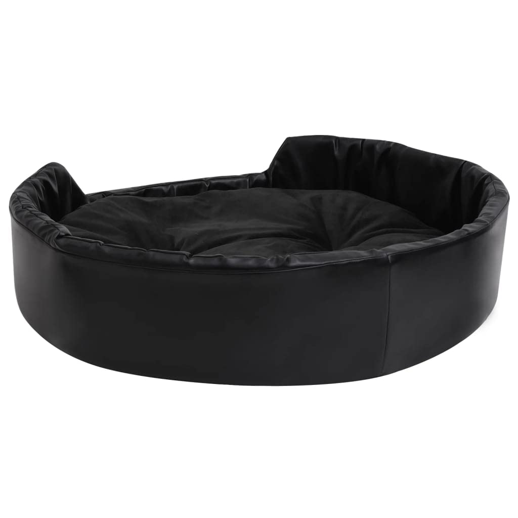 Hundebett schwarz 90x79x20 cm aus Plüsch und Kunstleder, rutschfestes Hundebett Kissen Körbchen Sofa Matratze für Haustier Schlafplatz, waschbar, pflegeleicht