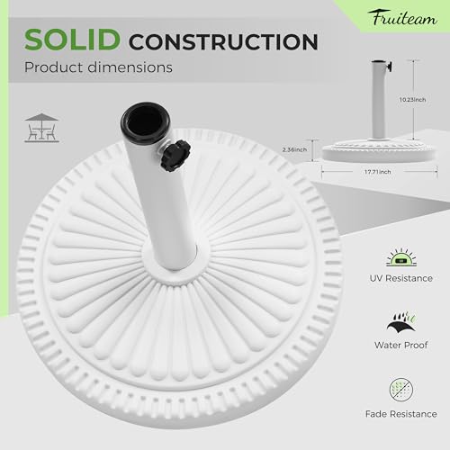 Image of FRUITEAM 33-lbs Round Patio Umbrella Base Pre-Filled Umbrella Stand 17.7 inch Sun-Flower-Pattern Heavy Duty Market Umbrella Base Stand for Patio, Outdoor, Swimming Pool, White