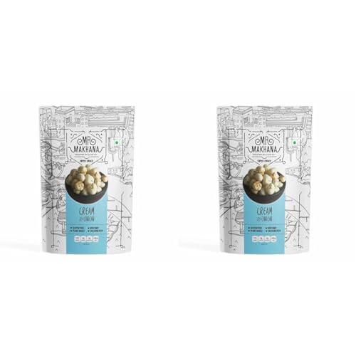 Image of Mr. Makhana Roasted Makhana and Foxnuts | Healthy Snacks | Gluten Free | MSG Free | Antioxidant | Rich Calcium | Zero Trans Fat | Zero cholesterol (Creame & Onion) (Pack of 2)